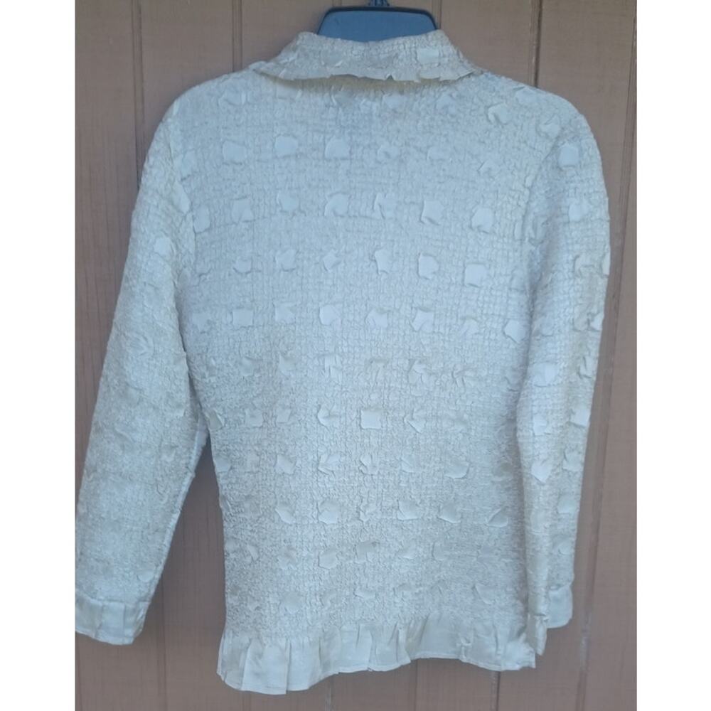 Cream Textured Jacket Blouse 2 Piece Set M L Romantic Mother Bride - Picture 4 of 13